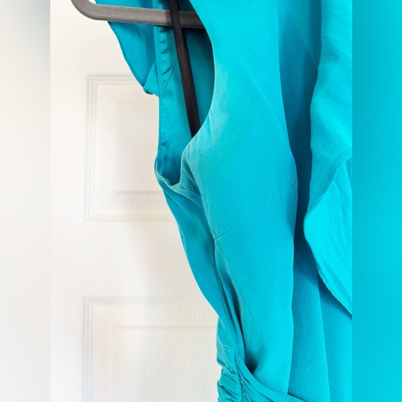 Used bebe Silk Teal Sleeveless Dress with Ruffle Detail in Size Small - Picture 8 of 13